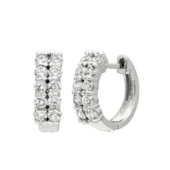 1.00 Carat Natural 2 Rows Diamond Hoop Earrings